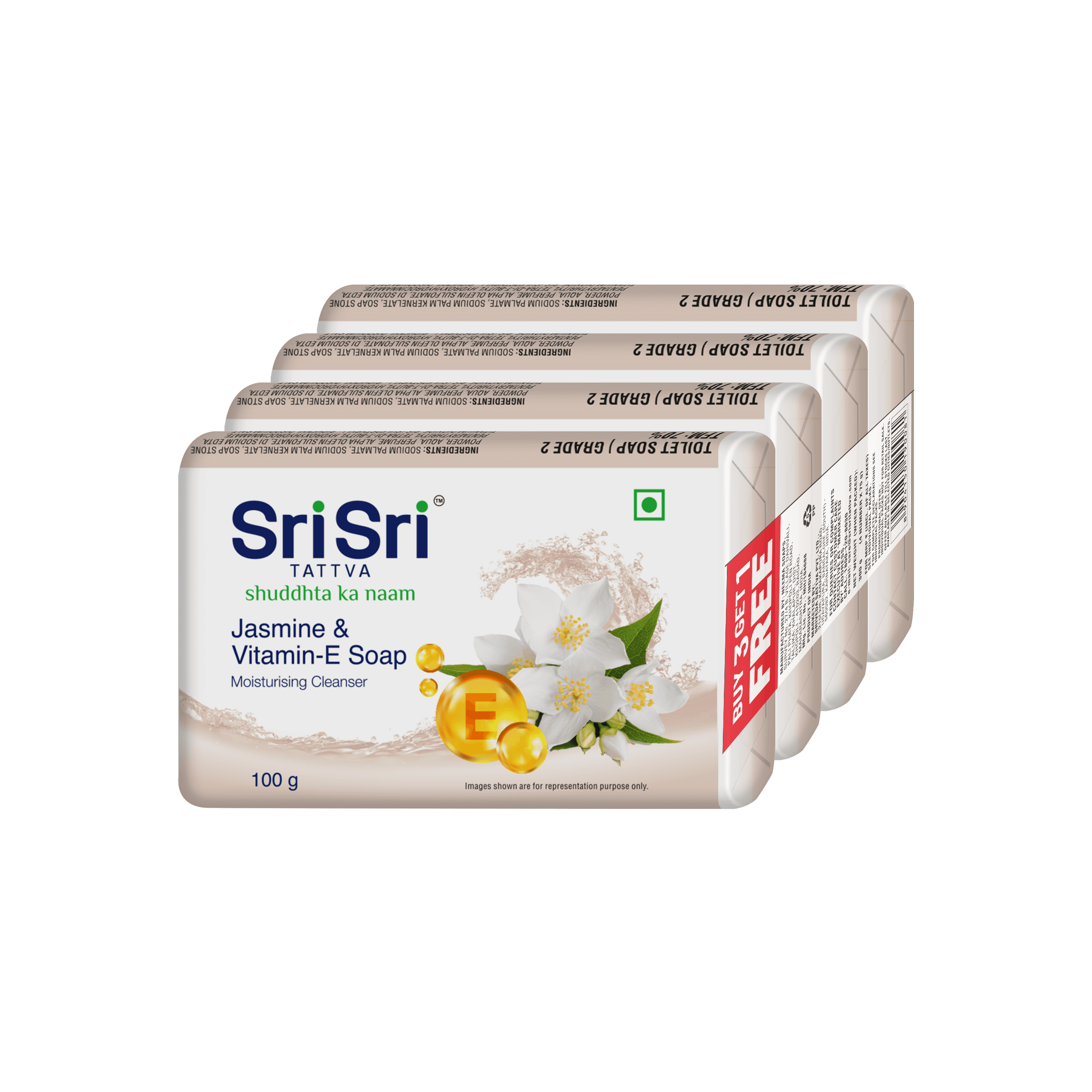 Jasmine & Vitamin E Soap | A Moisturising Cleanser | Buy 3 Get 1 Free | 100 g Each